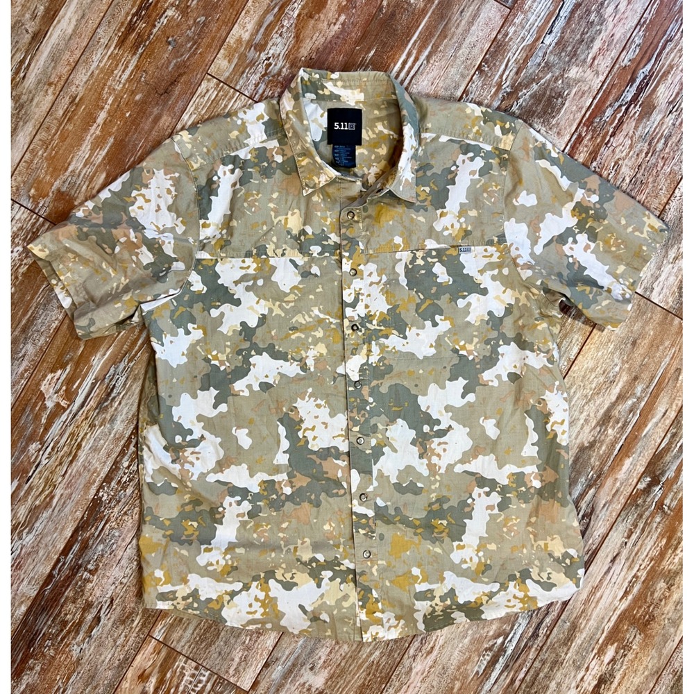5.11 Tactical Mens Geo7 Terrain Camo Short Sleeve Snap Front Shirt Large